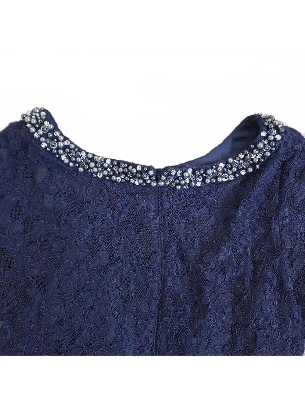 Alex Evenings Navy Blue Lace Embellished Neckline Cocktail Dress Size 12